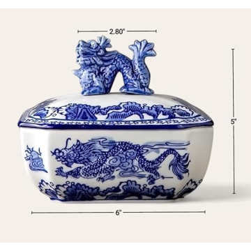 Elegant Blue and White Ceramic Jar with Dragon Lid