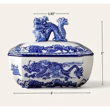 Elegant Blue and White Ceramic Jar with Dragon Lid