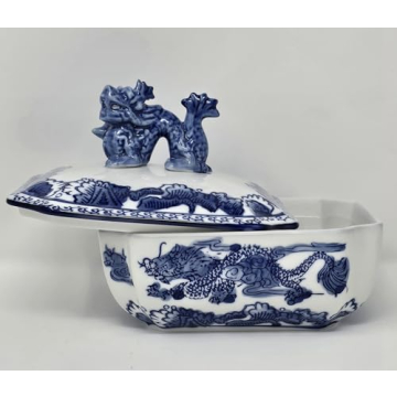 Elegant Blue and White Ceramic Jar with Dragon Lid