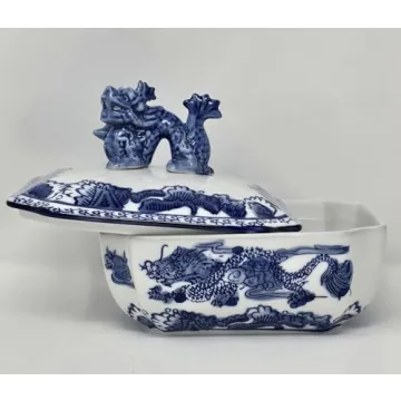 Elegant Blue and White Ceramic Jar with Dragon Lid