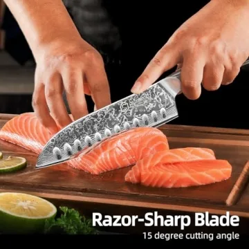 Sunnecko Santoku Knife 7 Inch Damascus Steel Blade For Pros