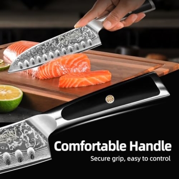 Sunnecko Santoku Knife 7 Inch Damascus Steel Blade For Pros