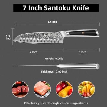 Sunnecko Santoku Knife 7 Inch Damascus Steel Blade For Pros