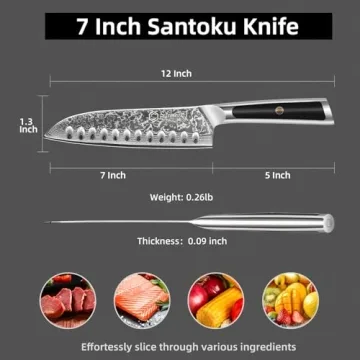 Sunnecko Santoku Knife 7 Inch Damascus Steel Blade For Pros
