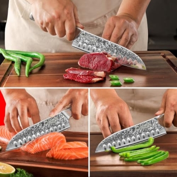 Sunnecko Santoku Knife 7 Inch Damascus Steel Blade For Pros