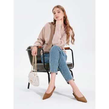 Coutgo Womens Slingback Kitten Low Heels Closed Pointed Toe Fuzzy Curly Fur Slip on Cute Pumps Dress Shoes Brown