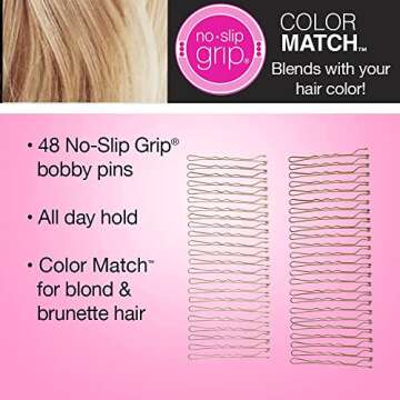 Scunci by Conair No-Slip Grip bobby pins - bobby pins brown hair - hair accessories for women - Color Match Blonde & Brunette - 48 Count