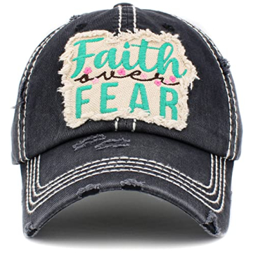 Funky Junque Vintage Patch Hat Faith Over Fear Black