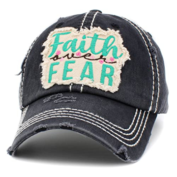 Funky Junque Vintage Patch Hat Faith Over Fear Black