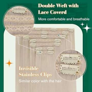 Easyouth Blonde Hair Extensions Real Human Hair Clip in Hair Extensions White Blonde Human Hair Exte...