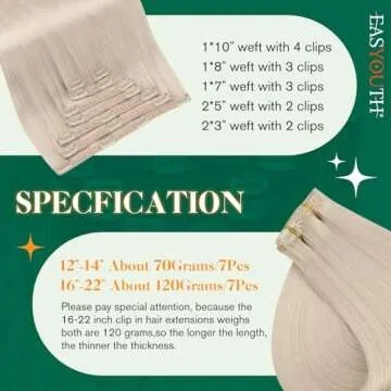 Easyouth Blonde Hair Extensions Real Human Hair Clip in Hair Extensions White Blonde Human Hair Extensions Clip ins Remy Straight Hair for Women Hair Extensions Clip ins 20 Inch 7 Pcs 120G