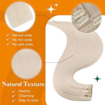 Easyouth Blonde Hair Extensions Real Human Hair Clip in Hair Extensions White Blonde Human Hair Extensions Clip ins Remy Straight Hair for Women Hair Extensions Clip ins 20 Inch 7 Pcs 120G