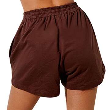 GOOCHEER Womens Workout Shorts Casual Summer Solid Running Sweat Shorts Elastic High Waist Shorts with Pockets (E-Coffee, S)