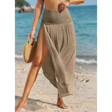 Herseas Women's Bathing Suit Cover Up Split Thigh 2025 Wide Waist Swimsuit Coverup Sarong Wraps Beach Skirt Apricot Khaki Large 12 14