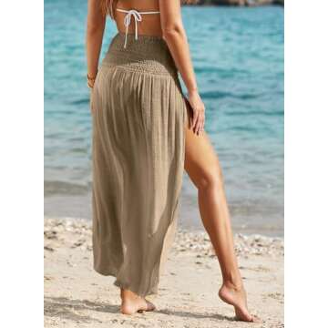 Herseas Women's Bathing Suit Cover Up Split Thigh 2025 Wide Waist Swimsuit Coverup Sarong Wraps Beach Skirt Apricot Khaki Large 12 14