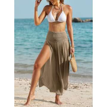 Herseas Women's Bathing Suit Cover Up Split Thigh 2025 Wide Waist Swimsuit Coverup Sarong Wraps Beach Skirt Apricot Khaki Large 12 14