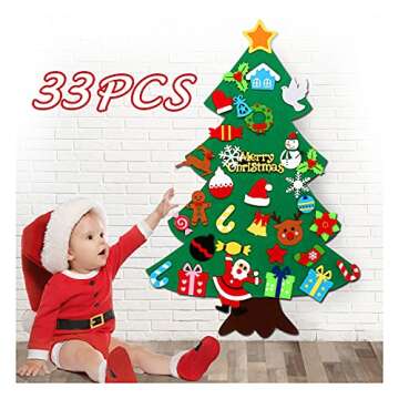 CASA CLAUSI Felt Christmas Tree for Kids Christmas Decorations Xmas Gifts Home Door Hanging Decor Party Supplies Ideas Kids DIY 3.2ft 33 Pcs