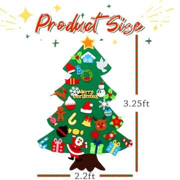 CASA CLAUSI Felt Christmas Tree for Kids Christmas Decorations Xmas Gifts Home Door Hanging Decor Party Supplies Ideas Kids DIY 3.2ft 33 Pcs