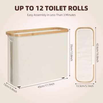 Foldable Toilet Paper Storage Basket with Lid and Handle for 12 Rolls, Waterproof Free Standing Toil...