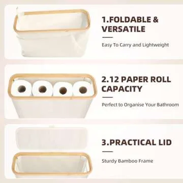 Foldable Toilet Paper Storage Basket for 12 Rolls