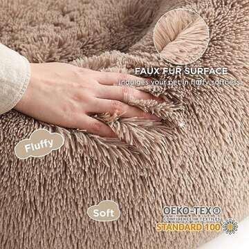 Bedsure Calming Dog Bed for Large Dogs - Donut Washable Large Pet Bed, 36 inches Anti-Slip Round Flu...