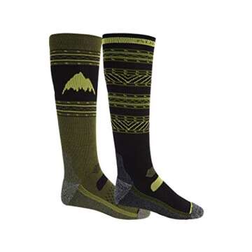 Burton Mens Performance Lightweight Ski Socks 2Pk, True Black/Martini Olive, Small