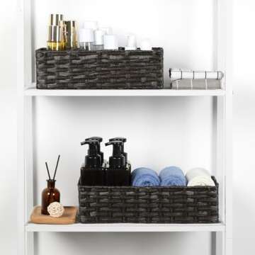 Bidtakay Long Narrow Wicker Baskets Toilet Paper Basket for Shelves 2-Pack Waterproof Imitation Smal...