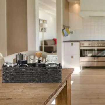 Bidtakay Long Narrow Wicker Baskets Toilet Paper Basket for Shelves 2-Pack Waterproof Imitation Small Wicker Storage Bins for Washroom Closet Blackish-tan