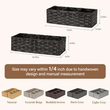 Bidtakay Long Narrow Wicker Baskets Toilet Paper Basket for Shelves 2-Pack Waterproof Imitation Small Wicker Storage Bins for Washroom Closet Blackish-tan