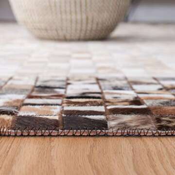 SAFAVIEH Studio Leather Collection 3' x 5' Beige/Brown STL812B Handmade Mid-Century Modern Leather Area Rug