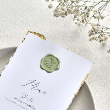 UNIQOOO Wax Seal Stickers - Eucalyptus Wedding Invitation Envelope Seal Stickers, 50 Pcs Self- Adhesive Sage Green Stickers, Perfect for Invitation, Christmas, Gift Wrapping