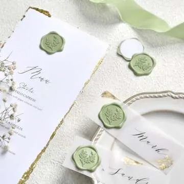 UNIQOOO Wax Seal Stickers - Eucalyptus Wedding Invitation Envelope Seal Stickers, 50 Pcs Self- Adhesive Sage Green Stickers, Perfect for Invitation, Christmas, Gift Wrapping