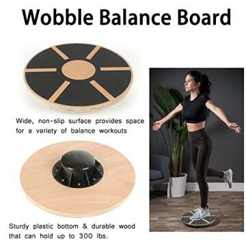 Wooden Wobble Balance Board, Rocker Board, Wood Standing Desk Accessory, Core Strength Exercise Fitn...