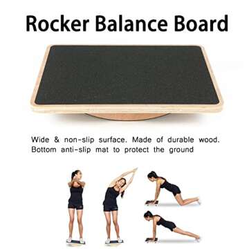 Wooden Wobble Balance Board, Rocker Board, Wood Standing Desk Accessory, Core Strength Exercise Fitness, Balance Pad Resistance Tools for Training, Workout Stability Equipment, Standing Desk Use