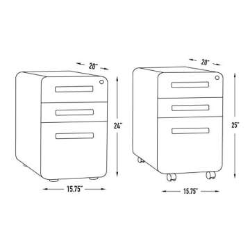 Laura Davidson Furniture Stockpile 3 Drawer File Cabinet with Lock - Under Office Desk Metal Filing Cabinet, Legal/Letter File Folders, Wheels and Stationary Feet, Pre-Assembled, White