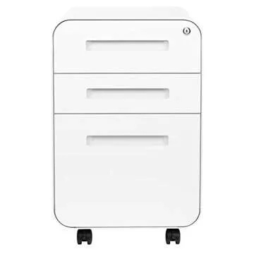 Laura Davidson Furniture Stockpile 3 Drawer File Cabinet with Lock - Under Office Desk Metal Filing Cabinet, Legal/Letter File Folders, Wheels and Stationary Feet, Pre-Assembled, White