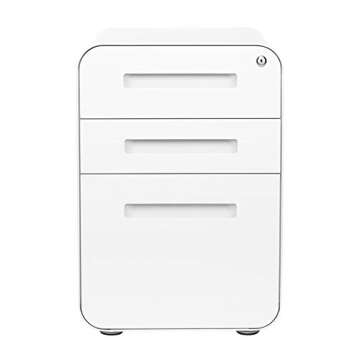 Laura Davidson Furniture Stockpile 3 Drawer File Cabinet with Lock - Under Office Desk Metal Filing Cabinet, Legal/Letter File Folders, Wheels and Stationary Feet, Pre-Assembled, White