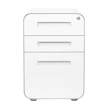Laura Davidson Furniture Stockpile 3 Drawer File Cabinet with Lock - Under Office Desk Metal Filing Cabinet, Legal/Letter File Folders, Wheels and Stationary Feet, Pre-Assembled, White