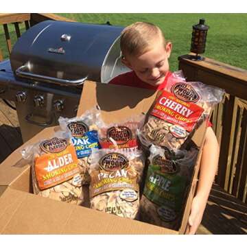 7 Flavor Smoking Wood Chip Variety Bundle - Set of 7 Large 2 lb Bags (Oak, Cherry, Mesquite, Hickory, Pecan, Apple, Alder)