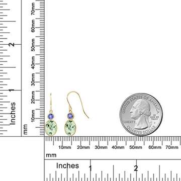 Gem Stone King 14K Yellow Gold Green Prasiolite and Blue Tanzanite Hook French Fish Ear Wire Dangle ...