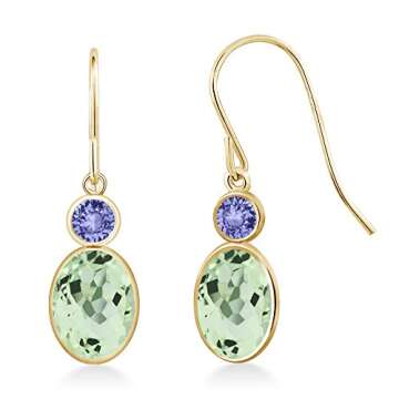Elegant 14K Gold Prasiolite & Tanzanite Dangle Earrings