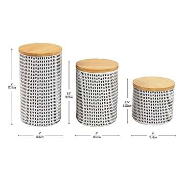 Mind Reader 3-Piece Canister Set, Sugar Container, Coffee Storage, Lids, Kitchen, Ceramic, 4"L x 4"W x 7"H, Black and White