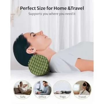 Blissful Diary Neck Pillow for Sleeping, Memory Foam Plush Dot Washable Cervical Neck Pillow for Neck Pain Relief, Multi-functional Home Office Travel Yoga Round Cylinder Bolster Pillow, Stylish Green