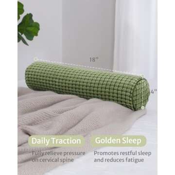 Blissful Diary Neck Pillow for Sleeping, Memory Foam Plush Dot Washable Cervical Neck Pillow for Neck Pain Relief, Multi-functional Home Office Travel Yoga Round Cylinder Bolster Pillow, Stylish Green