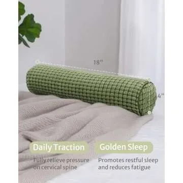 Blissful Diary Neck Pillow for Sleeping, Memory Foam Plush Dot Washable Cervical Neck Pillow for Neck Pain Relief, Multi-functional Home Office Travel Yoga Round Cylinder Bolster Pillow, Stylish Green