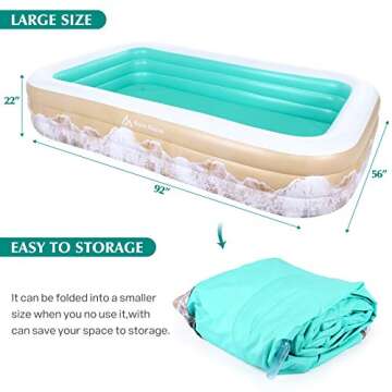 Brace Master Inflatable Swimming Pool, Blow Up Pool, 95" x 56" x 22" Family Kiddie Pools, Ages 3+, Full-Sized Inflatable Pool for Kids, Adults, Outdoor, Garden, Backyard, Green