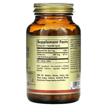 Solgar Chromium Picolinate 200 mcg, 180 Vegetable Capsules - Supports Healthy Blood Sugar Metabolism...