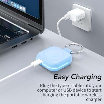 HUOTO Charging Adapter, 1200mAh Battery Powered Portable Wireless Charger for Apple Watch Series 9/8/7/6/SE/5/4/3/2/1 Ultra, Keychain USB-C Charger, Gifts for Women Man