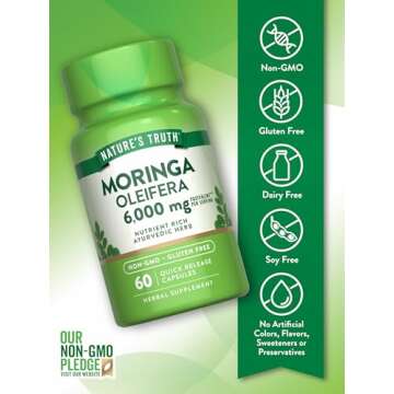 Nature's Truth Moringa Oleifera Capsules | 6000mg | 60 Count | from Leaf Extract | Non-GMO & Gluten Free Supplement