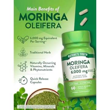 Nature's Truth Moringa Oleifera Capsules | 6000mg | 60 Count | from Leaf Extract | Non-GMO & Gluten Free Supplement